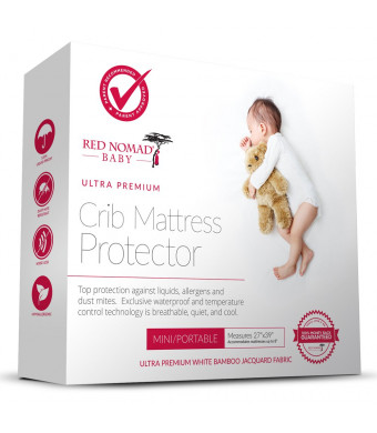 Red Nomad Crib Pad Mattress Protector  Ultra Soft Bamboo Fabric Waterproof Hypoallergenic Cover  Fits All Mini Portable Crib Sizes Including Pack N Play