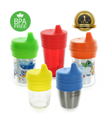 Healthy Sprouts Silicone Sippy Lids (5 Pack) - Lab Tested, Spill Proof, BPA Free, Universal Soft Spout Stretch Tops | Make Any Cup a Sippy Cup for Toddler, Baby, Infant (Red Yellow Blue)
