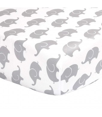 Grey Elephant Fitted Crib Sheet - 100% Cotton Baby Girl and Boy Jungle Animal Theme Nursery and Toddler Bedding