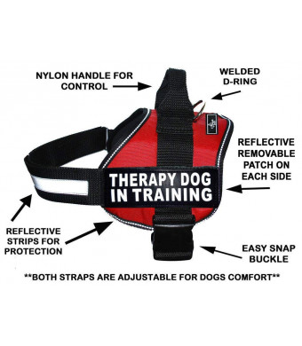 Therapy Dog in Training Nylon Dog Vest Harness. Purchase Comes with 2 Reflective Therapy Dog in Training Removable Patches. Please Measure Your Dog Before Ordering