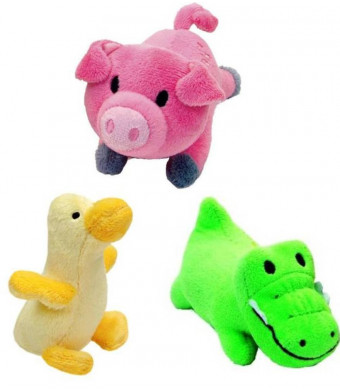 Li'l Pals Interactive Plush Small Size Squeaker Toy 3 Shape Variety Bundle: (1) Pink Pig, (1) Green Gator, and (1) Yellow Duck