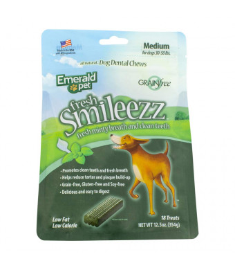 EMERALD PET - Fresh Smileezz Medium Grain-Free Dog Dental Treat, All Natural, for Healthy Canine Teeth (12.5 Ounce)