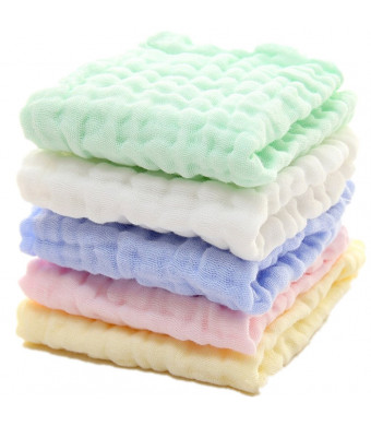 Baby Muslin Washcloths - Natural Muslin Cotton Baby Wipes - Soft Newborn Baby Face Towel and Muslin Washcloth for Sensitive Skin- Baby Registry as Shower Gift, 5 Pack 12x12 inches By MUKIN