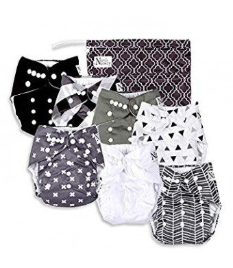 Unisex Baby Cloth Pocket Diapers 7 Pack, 7 Bamboo Inserts, 1 Wet Bag by Nora's Nursery