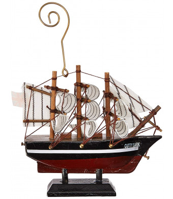 Hampton Nautical Wooden Cutty Sark Tall Model Clipper Ship Christmas Ornament, 4"