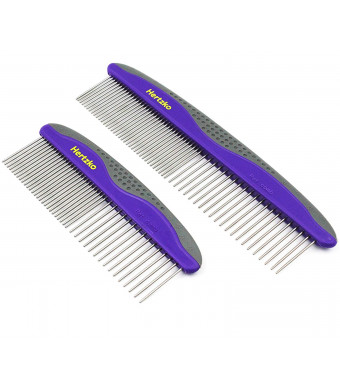 Hertzko 2 Pack Pet Combs Small and Large Comb Included for Both Small and Large Areas -Removes Tangles, Knots, Loose Fur and Dirt. Ideal for Everyday Use for Dogs and Cats with Short or Long Hair