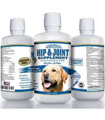 Paramount Pet Health Concentrated Liquid Glucosamine for Large Dogs | Premium All Natural Hip and Joint Supplement for Large Dogs Chondroitin MSM and Hyaluronic Acid | Large Dog Glucosamine