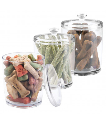mDesign Pet Storage Jar with Lid for Dog Food, Treats - Pack of 3, Medium, Clear
