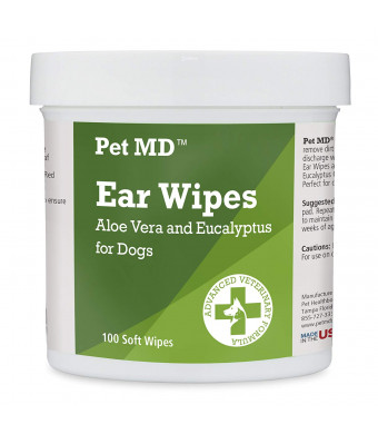 Pet MD - Dog Ear Cleaner Wipes - Otic Cleanser for Dogs to Stop Itching, Yeast and Mites with Aloe and Eucalyptus - 100 Count