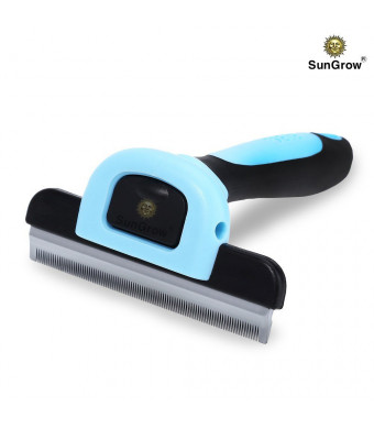 SunGrow Deshedding Brush - Vet Approved Grooming Tool - Pet-Safe Stainless Steel Blades - 3-Minutes to Groom and self-Clean Small, Medium and Large pet - Proven to Reduce Hair Shedding by 90%