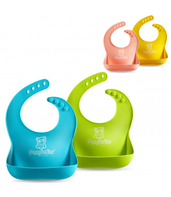 PandaEar Set of 2 Cute Silicone Baby Bibs for Babies and Toddlers (10-72 Months) Waterproof, Soft, Unisex, Non Messy - Turquoise/Lime Green