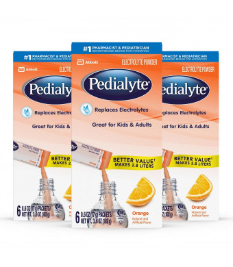 Pedialyte Electrolyte Powder, Orange, Electrolyte Hydration Drink, 0.6 oz Powder Packs, 18 Count