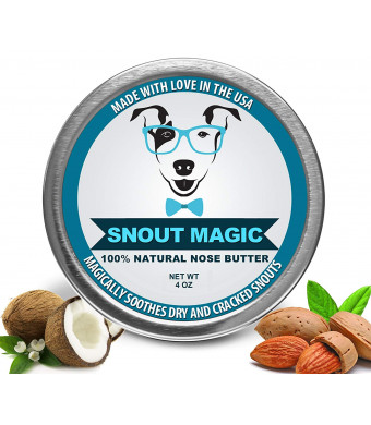 Snout Magic 2X All Organic and Natural Nose Butter Balm That Repairs and Heals Your Dog Snout with Shea Butter, Coconut Oil, Olive Oil to Moisturize and Protect Damaged Rough Cracked Dry Nose 4 Ounce