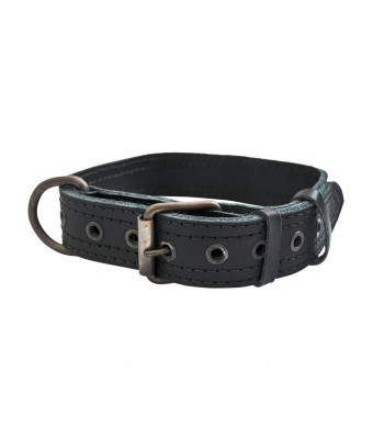 Hide and Drink Leather Dog Collar for Medium Size Dog (10 to 19 Inches) Handmade Charcoal Black