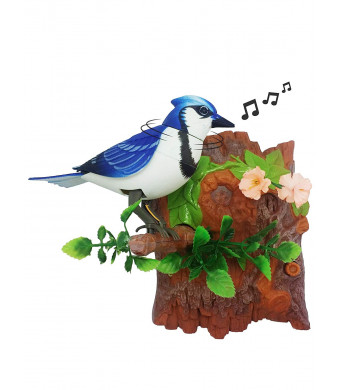 Unido Box Heat Sensor Chirping Bird with Sweet Sound and Body Move As It Chirps (Vertical, Blue Jay)