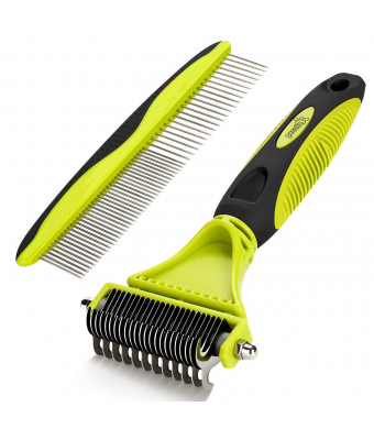 Pecute Dematting Comb Grooming Tool Kit for Dog and Cat Double Sided Blade Rake Comb with Grooming Brush (Dematting Comb)
