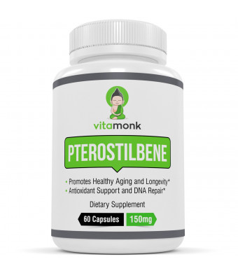 VitaMonk Pterostilbene 150mg Capsules - THE BEST VALUE with NO Artificial Fillers - Soy Free Trans-Pterostilbene Supplement Promotes Healthy Aging and Longevity - 60 Veggie-Caps - Improved Resveratrol