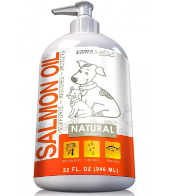 Paws and Pals Wild Alaskan Salmon Fish Oil Omega 3 and 6 for Dogs and Cats - Anti Itch Skin and Coat + Allergy Support - Hip and Joint + Natural Arthritis Dog Supplement  in Liquid or Chew Bite Treats