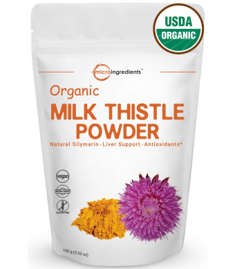 Maximum Strength Pure Organic Milk Thistle Extract Powder 3.5 Oz | Highest Concentration 80% Silymarin | Supports Liver Health | Non-Irradiated, Non-Contaminated, Non-GMO and Vegan Friendly.
