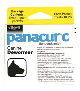 Panacur C Canine Dewormer Treatment Three 1-Gram Packets, Each Packet Treats 10 lbs - SAME DAY SHIPPING