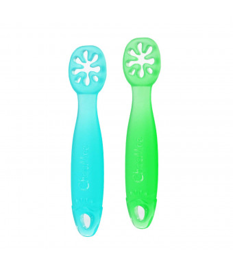 ChooMee FlexiDip Starter Spoon | 100% Soft Silicone, Teething Friendly, Learning Utensil | 2 CT | Aqua Green