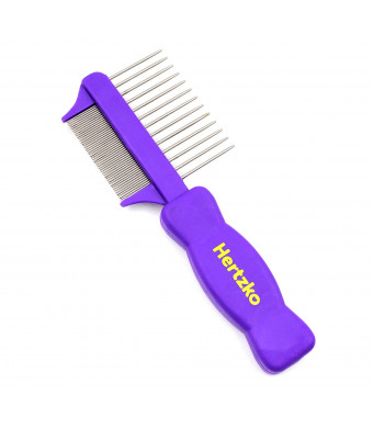 Hertzko Double Sided Flea Comb Densely Packed Pins Removes Fleas, Flea Eggs, and Debris, and The Wider Spaced Pins Detangles and Loosens Dead Undercoat - Suitable for Dogs and Cats