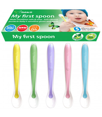 BEST Baby Spoons BPA Free Soft-Tip First Stage Silicone Infant Spoons Baby Training Gift Set 5 pack