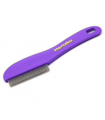 Hertzko Flea Comb with Double Row of Teeth Double Row of Closely Spaced Metal Pins Removes Fleas, Flea Eggs, and Debris from Your Pet's Coat - Suitable for Dogs and Cats