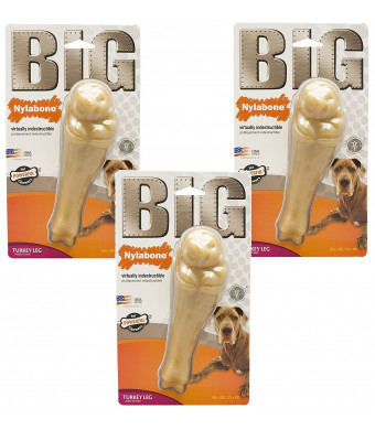 (3 Pack) Nylabone Monster Big Chew Turkey Leg Bone - Original Flavored