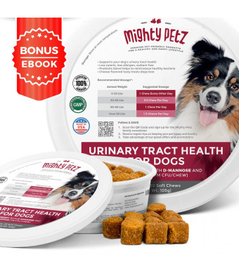 MAX Cranberry for Dogs - Cures and Prevents Painful UTI Urinary Tract Infections! Bladder Support Pills and Kidney Health. No More Antibiotics and Incontinence! D-Mannose and Probiotics Chews, Save on Vet!