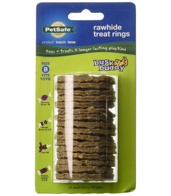 (4 Pack) Petsafe Busy Buddy Refill Ring Dog Treats For Select Busy Buddy Dog Toys, Natural Rawhide, Size B