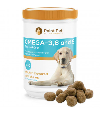 POINTPET Omega 3 6 9 for Dogs, Skin and Coat Fish Oil Supplement, Natural Fatty Acids with EPA and DHA, Helps with Dry and Itchy Skin - Supports Immune, Heart and Brain Health, 120 Soft Chews