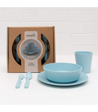 BoboandBoo Bamboo 5 Piece Children's Dinnerware, Pacific Blue, Non Toxic and Eco Friendly Kids Mealtime Set for Healthy Infant Feeding, Great Gift for Baby Showers, Birthdays and Preschool Graduations