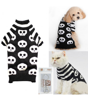 Bolbove Pet Skull Cable Knit Turtleneck Sweater for Small Dogs and Cats Skeleton Knitwear Cold Weather Outfit