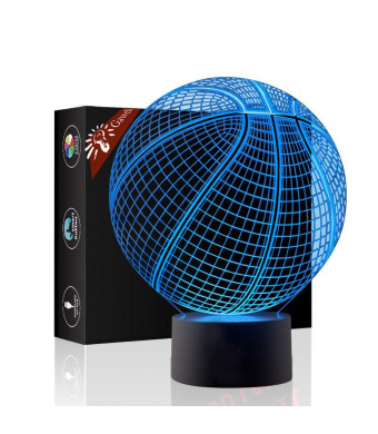 Basketball 3D Illusion Birthday Gift Lamp , Gawell 7 Color Changing Touch Switch Xmas Decoration Night Light Acrylic Flat and ABS Base and USB Cable Toy for Basketball Sports Theme Fans