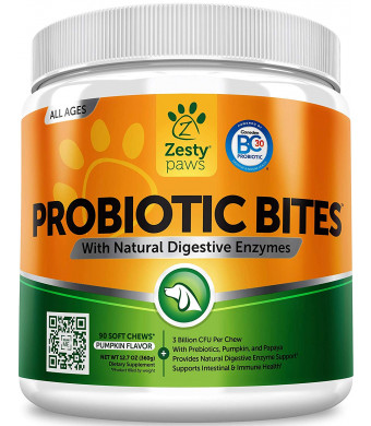 Zesty Paws Probiotic for Dogs - with Natural Digestive Enzymes + Prebiotics and Pumpkin - for Diarrhea and Upset Stomach Relief + Gas and Constipation - Allergy and Immune + Hot Spots and Bad Breath Aid