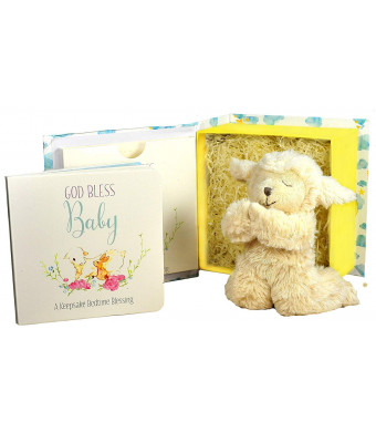 Baby Baptism Gift Set with Praying Musical Lamb and Prayer Book in Keepsake Box for Christening Boys and Girls