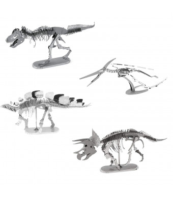 Fascinations Metal Earth 3D Metal Model Kits Set of 4 Dinosaurs - T-Rex, Stegosaurus, Triceratops and Pteranodon