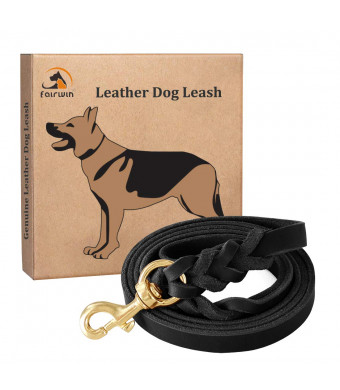 Fairwin Leather Dog Leash 6 Foot - Braided Best Military Grade  Heavy Duty Dog Leash for Large Medium Small Dogs Training and Walking