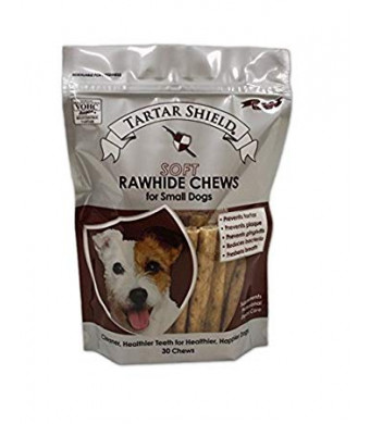 Tartar Shield Soft Rawhide Chews for Small Dogs 30 Count - Prevents Tartar, Plaque, Gingivitis, Reduces Bacteria, and Freshens Breath