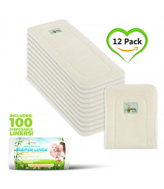 Naturally Natures Cloth Diaper Inserts 5 Layer - insert - Bamboo Reusable Liners (pack of 12) INCLUDES 100 DISPOSABLE LINERS