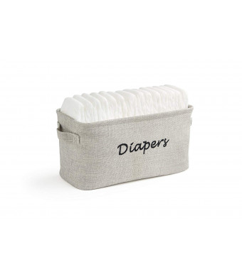 Dejaroo Baby Diaper Storage Bin - Nursery Organizer Caddy - Embroidered Eco-friendly Grey Linen (GREY)