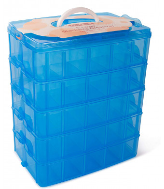 LifeSmart USA Stackable Storage Container Blue - 50 Adjustable Compartments - Store More Than All Other Cases - Lego Dimensions - Shopkins - Littlest Pet Shop - Arts and Crafts - and More!