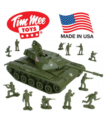 TimMee Toy Walker Bulldog Tank Playset- Olive Green 13pc - Made in USA