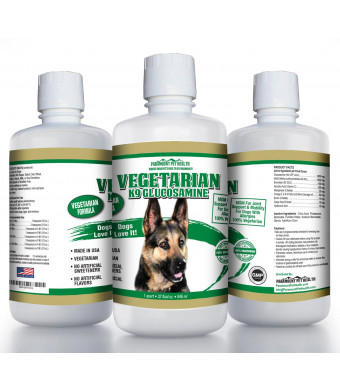 Vegetarian Glucosamine For Dogs | Extra Strength Liquid Glucosamine For Dogs with MSM and Hyaluronic Acid | Vegetarian Hip And Joint Supplement For Dogs | Vegetarian K9 Glucosamine