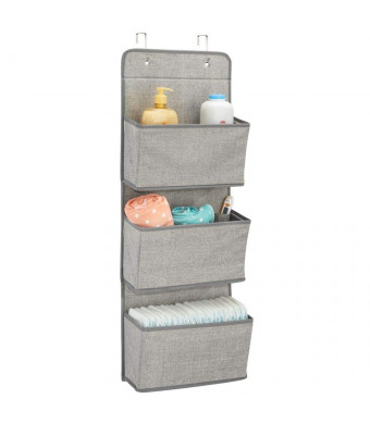mDesign Soft Fabric Wall Mount/Over Door Hanging Storage Organizer - 3 Large Pockets for Child/Kids Room or Nursery, Hooks Included - Textured Print - Gray