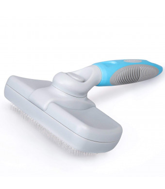 GEEPET Self Cleaning Slicker Brush for Dogs and Cats - Easy to Clean Pet Grooming Brush Removes Mats, Tangles, and Loose Hair with Minimal Effort and Comfort - Suitable for Long or Short Hair