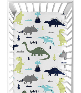 Sweet Jojo Designs Fitted Crib Sheet for Blue and Green Modern Dinosaur Baby/Toddler Bedding Set Collection - Dinosaur Print