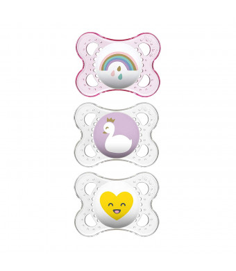 MAM Pacifiers, Baby Pacifier 0-6 Months, Best Pacifier for Breastfed Babies, Clear' Design Collection, Girl, 3-Count