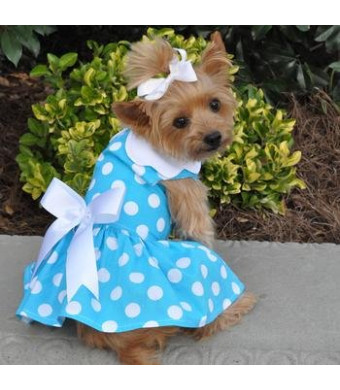 Blue Polka Dot Dress with Leash and D Ring (Small)